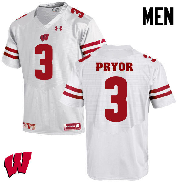 Men Winsconsin Badgers #3 Kendric Pryor College Football Jerseys-White